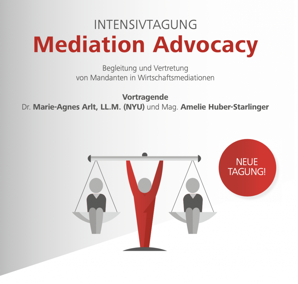 (Deutsch) Wirtschaftsmediation und die anwaltliche Vertretung und Unterstützung im Fokus – Dr. Arlt trägt zum Thema „Mediation Advocacy“ vor.
